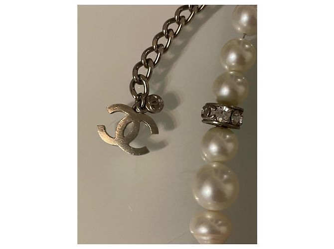 Chanel collana lunga in metallo perle e vetro Silver hardware - vista 5