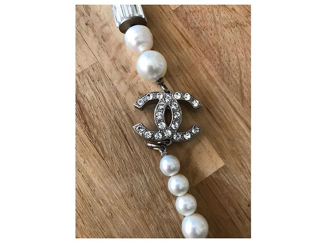 Chanel collana lunga in metallo perle e vetro Silver hardware - vista 6