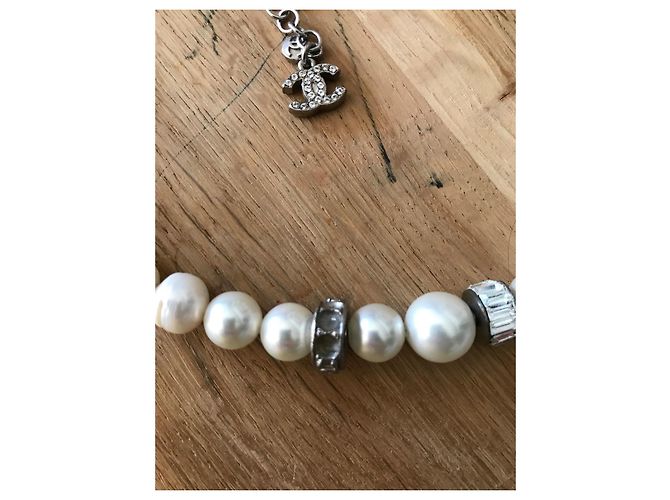 Chanel collana lunga in metallo perle e vetro Silver hardware - vista 7