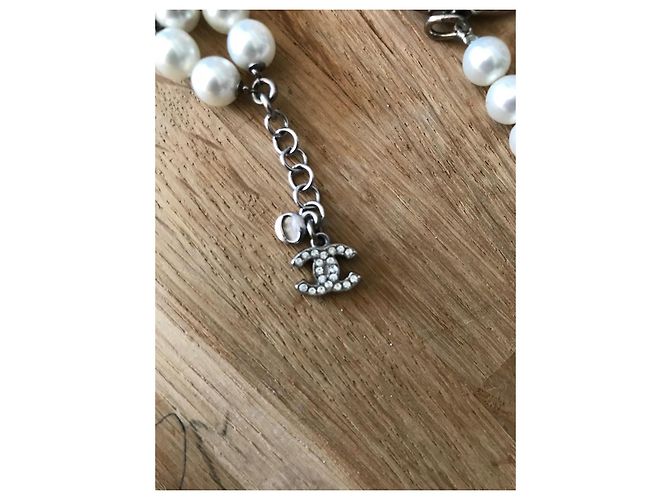 Chanel collana lunga in metallo perle e vetro Silver hardware - vista 8
