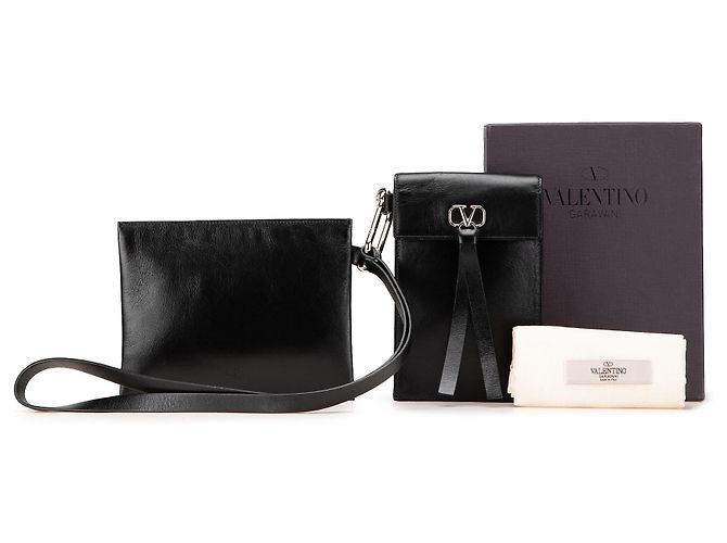 Pochette da collo VRing in pelle nera Valentino Nero - vista 14