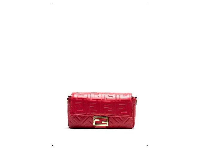 Borsa Fendi Baguette Mini in pelle rossa maxi logo Rosa - vista 2