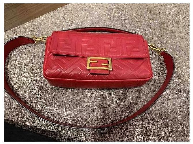 Borsa Fendi Baguette Mini in pelle rossa maxi logo Rosa - vista 6