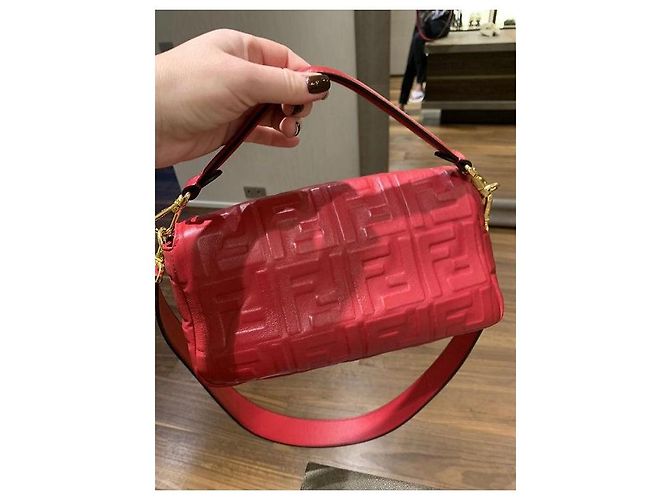 Borsa Fendi Baguette Mini in pelle rossa maxi logo Rosa - vista 7