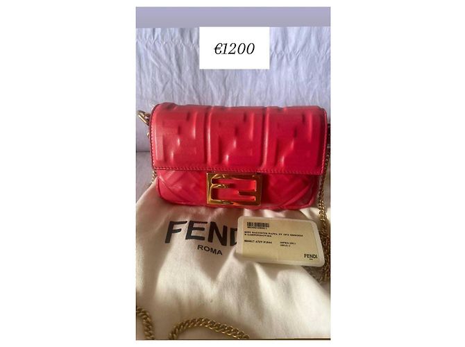 Borsa Fendi Baguette Mini in pelle rossa maxi logo Rosa - vista 8