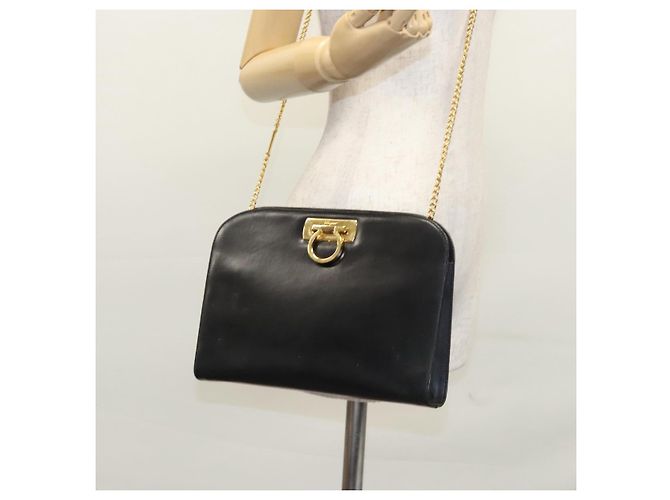Borsa a spalla Gancini Chain in pelle nera e oro Auth BD929 di Salvatore Ferragamo Nero D'oro - vista 21