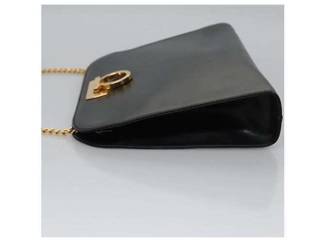 Borsa a spalla Gancini Chain in pelle nera e oro Auth BD929 di Salvatore Ferragamo Nero D'oro - vista 5