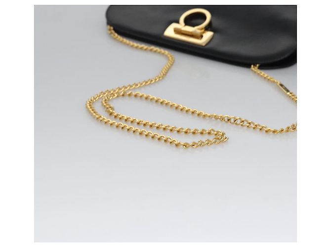 Borsa a spalla Gancini Chain in pelle nera e oro Auth BD929 di Salvatore Ferragamo Nero D'oro - vista 7