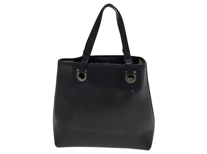 Borsa a mano Gancini in vinile nero Salvatore Ferragamo Auth bs23548 - vista 3
