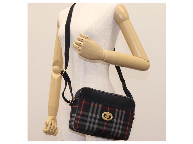 Autre Marque Borsa a Spalla Burberrys Nova Check in Tela Blu Navy e Oro Auth EC762 D'oro - vista 22