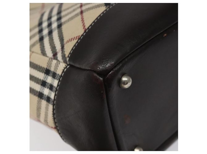 Borsa a mano in tela e pelle beige Burberry Nova Check Blue Label Auth EC545 - vista 11