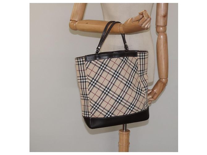 Borsa a mano in tela e pelle beige Burberry Nova Check Blue Label Auth EC545 - vista 21