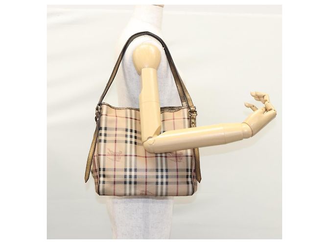 Borsa a spalla Burberry Nova Check PVC Beige Marrone oro Auth BA684 D'oro - vista 21