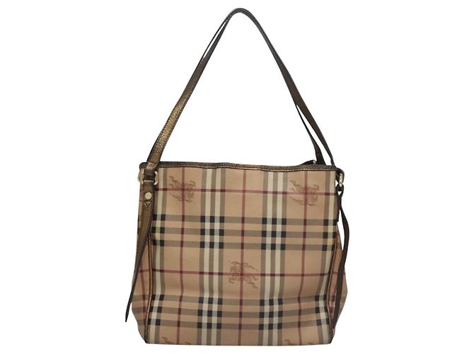 Borsa a spalla Burberry Nova Check PVC Beige Marrone oro Auth BA684 D'oro - vista 3