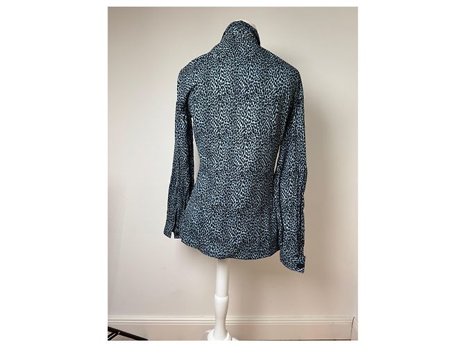 Vintage Gianni Versace Leopard Canvas Hemd Blau/Schwarz 38/M - Ansicht 10