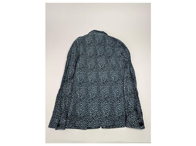 Vintage Gianni Versace Leopard Canvas Hemd Blau/Schwarz 38/M - Ansicht 11