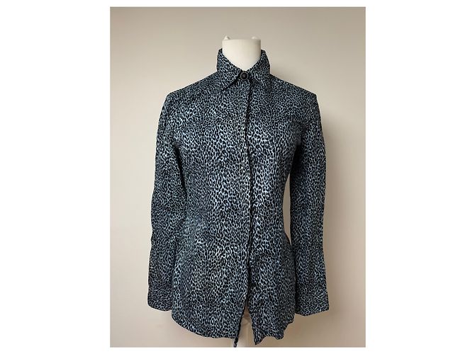 Vintage Gianni Versace Leopard Canvas Hemd Blau/Schwarz 38/M - Ansicht 13