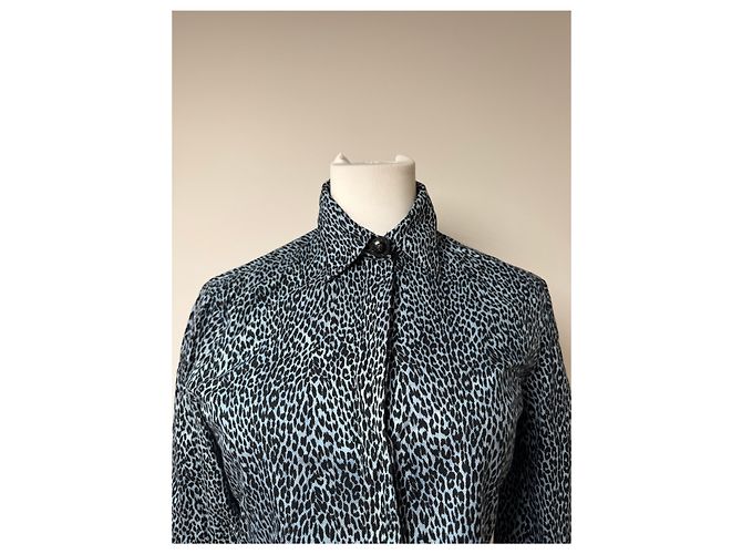 Vintage Gianni Versace Leopard Canvas Hemd Blau/Schwarz 38/M - Ansicht 2