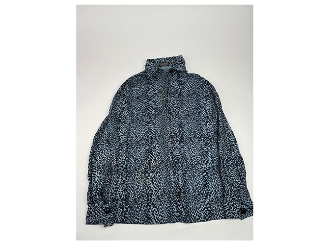 Vintage Gianni Versace Leopard Canvas Hemd Blau/Schwarz 38/M - Ansicht 5