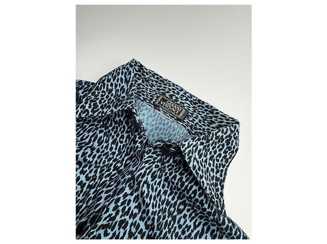 Vintage Gianni Versace Leopard Canvas Hemd Blau/Schwarz 38/M - Ansicht 6