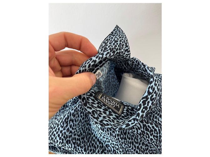 Vintage Gianni Versace Leopard Canvas Hemd Blau/Schwarz 38/M - Ansicht 7
