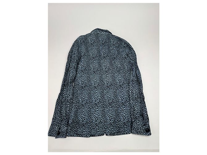 Vintage Gianni Versace Leopard Canvas Hemd Blau/Schwarz 38/M - Ansicht 8