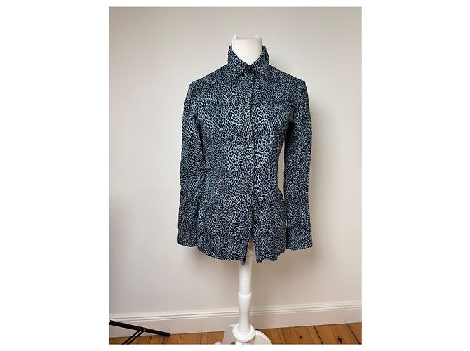 Vintage Gianni Versace Leopard Canvas Hemd Blau/Schwarz 38/M - Ansicht 9