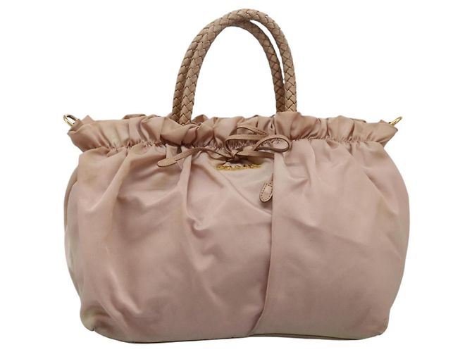 PRADA Borsa a mano in nylon pelle 2 vie rosa oro Auth EC720 D'oro - vista 2