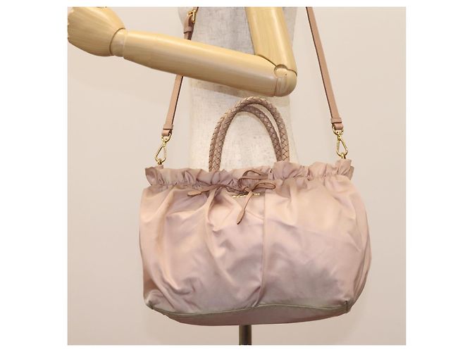 PRADA Borsa a mano in nylon pelle 2 vie rosa oro Auth EC720 D'oro - vista 25