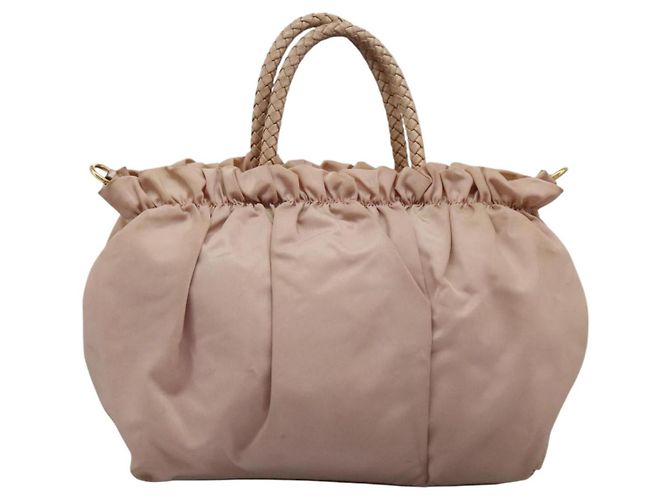 PRADA Borsa a mano in nylon pelle 2 vie rosa oro Auth EC720 D'oro - vista 3