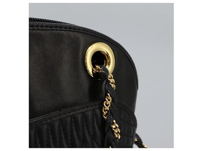 BALLY Ketten-Schultertasche aus schwarzem Leder mit Gold Auth th5773 Golden - Ansicht 14