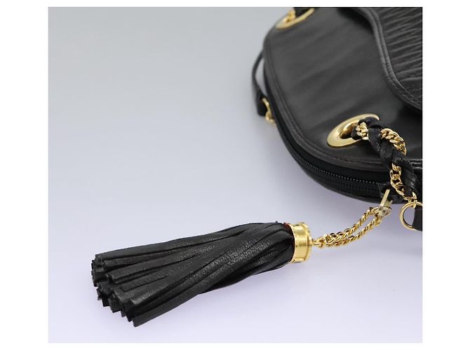 BALLY Ketten-Schultertasche aus schwarzem Leder mit Gold Auth th5773 Golden - Ansicht 15