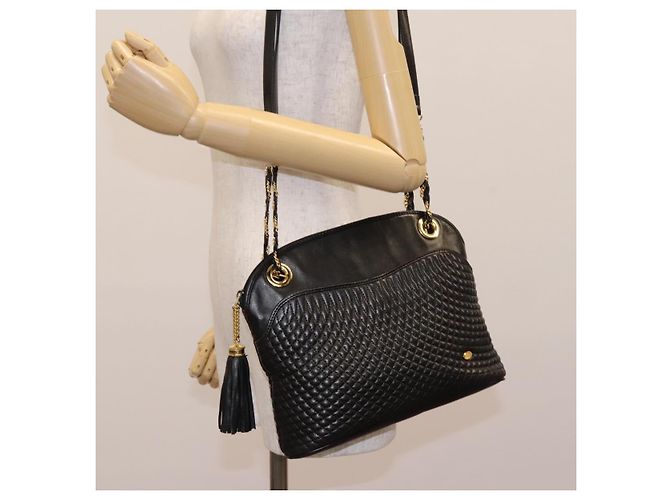 BALLY Ketten-Schultertasche aus schwarzem Leder mit Gold Auth th5773 Golden - Ansicht 24