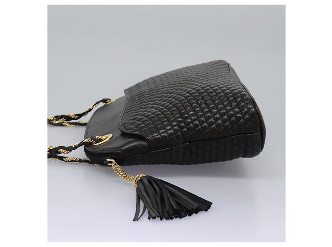 BALLY Ketten-Schultertasche aus schwarzem Leder mit Gold Auth th5773 Golden - Ansicht 4