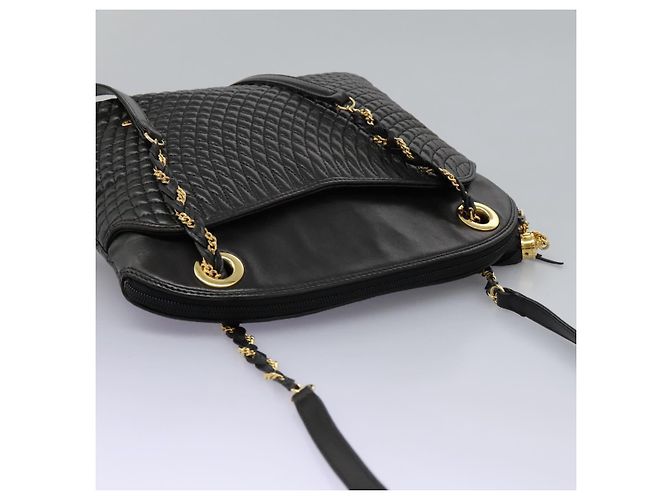BALLY Ketten-Schultertasche aus schwarzem Leder mit Gold Auth th5773 Golden - Ansicht 6