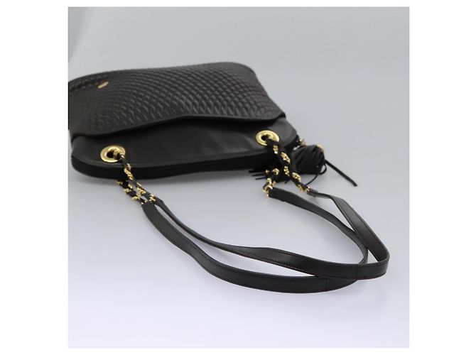 BALLY Ketten-Schultertasche aus schwarzem Leder mit Gold Auth th5773 Golden - Ansicht 7