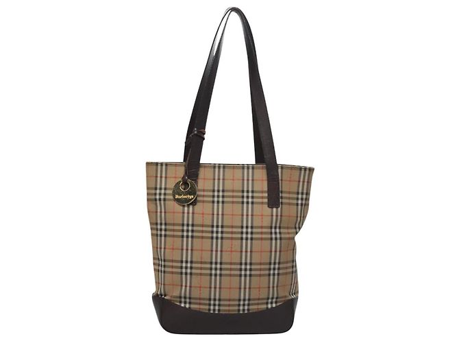 Autre Marque Burberrys Nova Check Tote Bag aus Canvas Leder Beige Gold Auth BD987 Golden - Ansicht 2