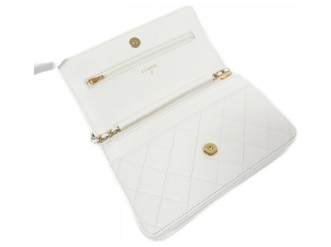 Wallet On Chain Cartera Chanel Con Cadena Blanco - vista 6