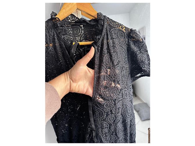 Maje Schwarzes Kleid mit Spitzenoberteil - Ansicht 4