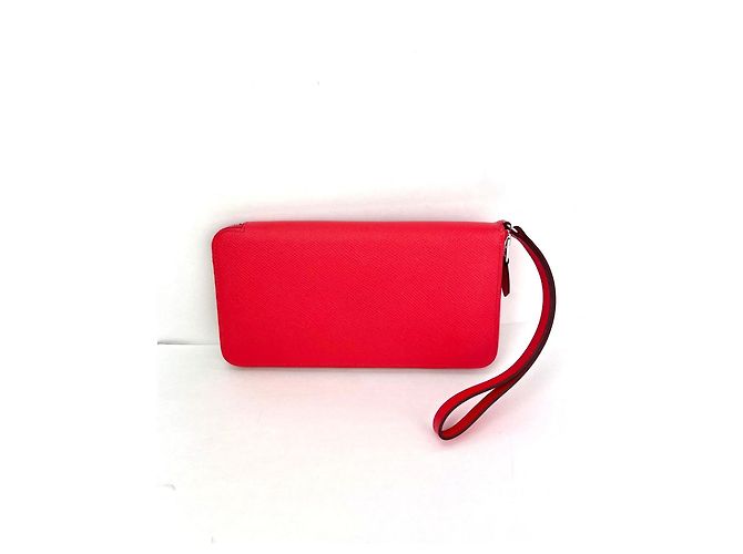 Portafoglio in pelle rosa rossa Azap Lucky Wrist Epsom di Hermès - vista 2