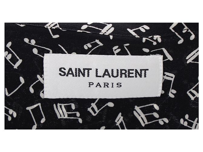 Camicia in seta nera con stampa di note musicali Saint Laurent Nero - vista 10