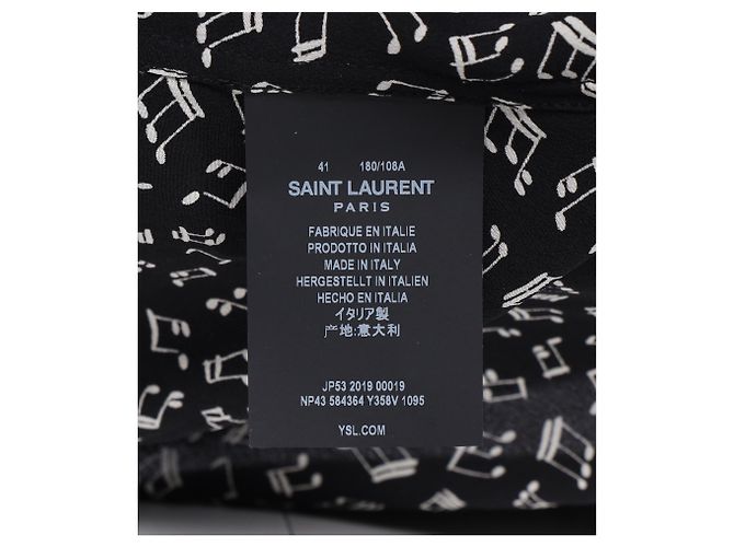 Camicia in seta nera con stampa di note musicali Saint Laurent Nero - vista 12