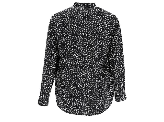 Camicia in seta nera con stampa di note musicali Saint Laurent Nero - vista 3