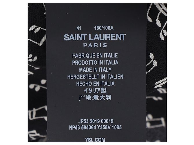 Camicia in seta nera con stampa di note musicali Saint Laurent Nero - vista 6