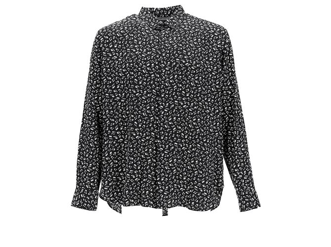 Camicia in seta nera con stampa di note musicali Saint Laurent Nero - vista 7