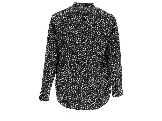 Camicia in seta nera con stampa di note musicali Saint Laurent Nero - vista 9