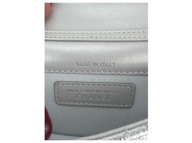 Bolsa de ombro cintura em couro de cabra metálico acolchoado estrela Chanel Prata - vista 4