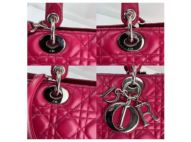 Christian Dior Borsa a Spalla Lady Dior Grande in Pelle di Agnello Cannage Rossa Rosso - vista 3