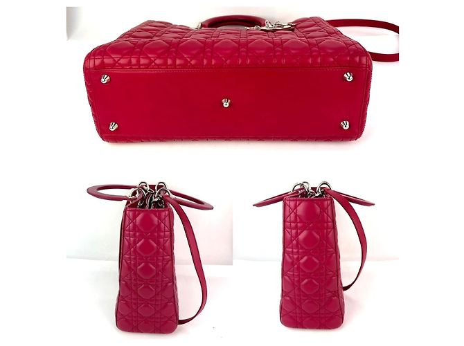 Christian Dior Borsa a Spalla Lady Dior Grande in Pelle di Agnello Cannage Rossa Rosso - vista 4