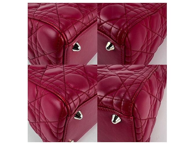 Christian Dior Borsa a Spalla Lady Dior Grande in Pelle di Agnello Cannage Rossa Rosso - vista 5
